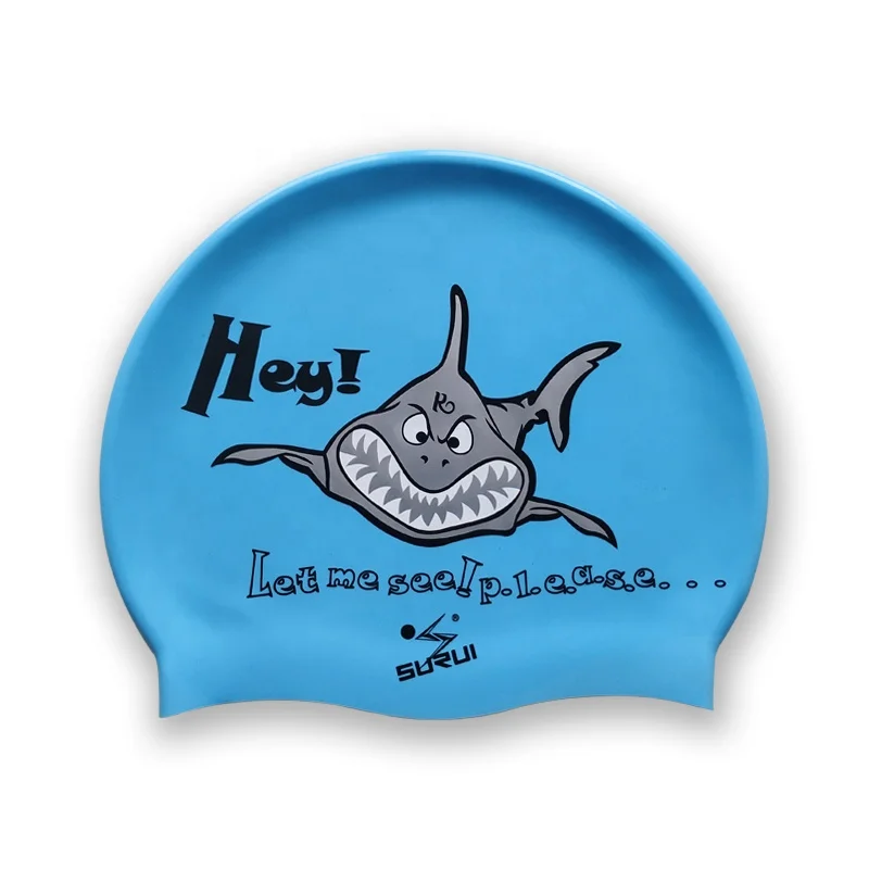 Factory offer kid Cartoons animal 100% silicon swimming caps for children