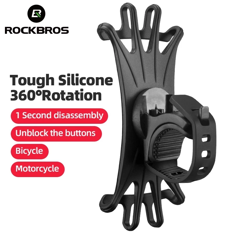 ROCKBROS Bicycle Adjustable Mobile Phone Accessories Elastic Silicone Holder 360 Rotation  Motorcycle Mount Support Handlebar