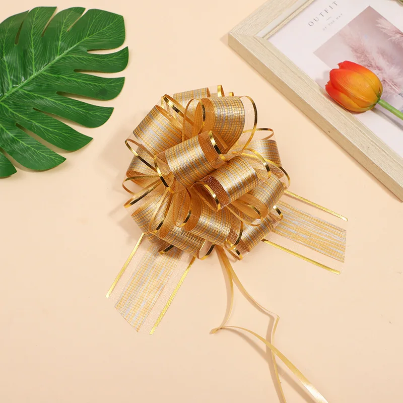 Ball Shape Chiffon Treeline Pattern Christmas Flower Gift Wrapping Large Pull Bow Ribbon