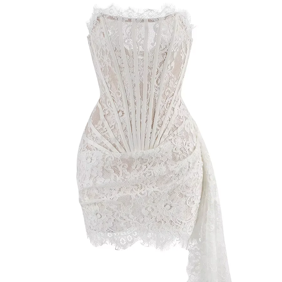 Wholesale Women Clothing Manufacturer Evening Elegance Sweetheart Sheer Lace Party Dresses