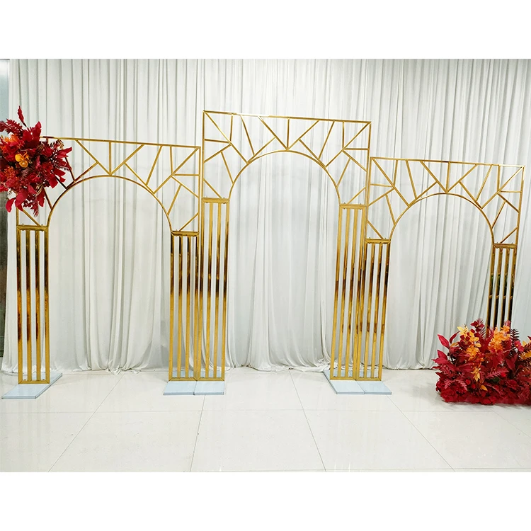 Factory Price Sales New Gold Metal Arch Carving Frame Stainless Party Ceremony Background Backdrop Geometric Wedding Decoration