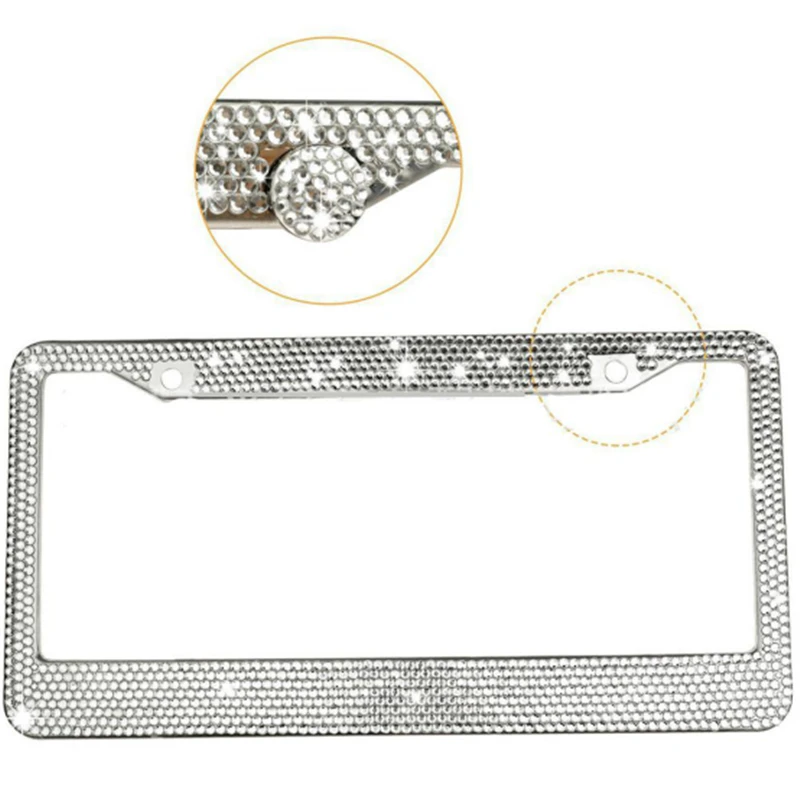 
Car License Plate Luxury Handcrafted Bling Shimmer Row Rhinestone Trim Stainless Steel License Plate Frame 