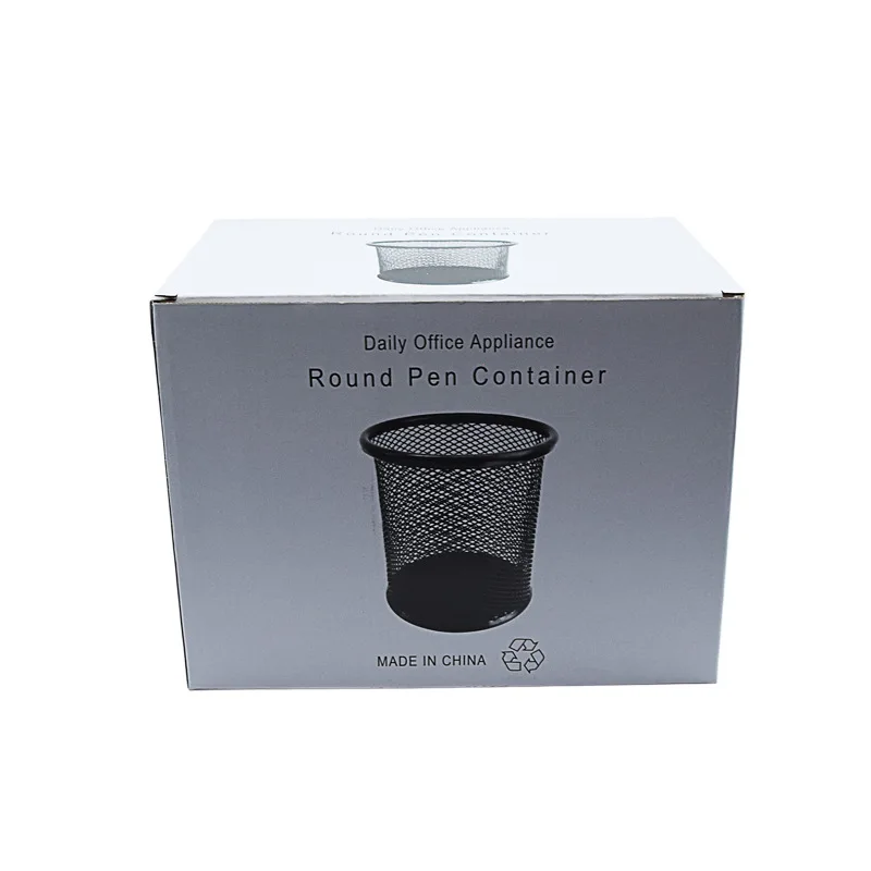 Factory Wholesale Black Desk Office Pen Organizer Clip Holder Round Table Metal Wire Mesh Pencil Cup Pen Holder