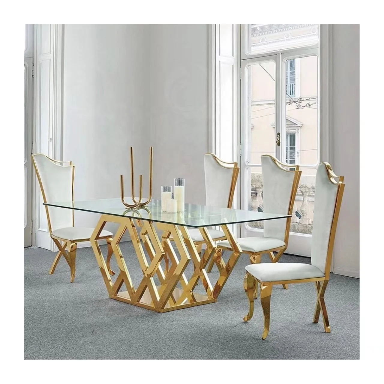 Factory Price Diamond Crush Furniture Glass Mirrored Clear Gold Wedding half moon Serpentine table