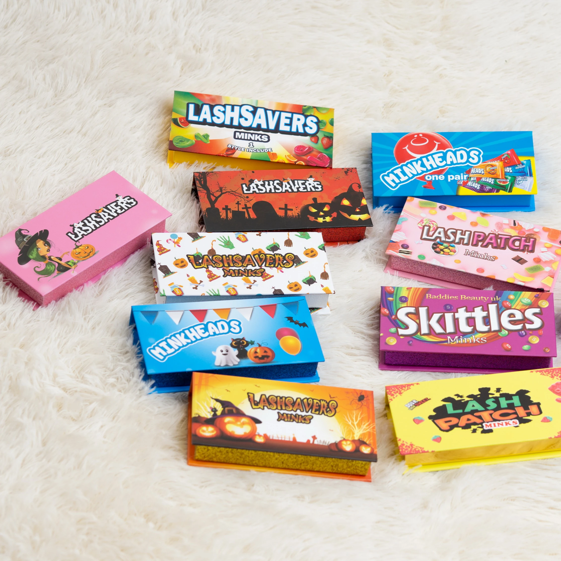 Lash Boxes Wholesale Candy Halloween Eyelash Packaging Empty Lash Case with Clear Tray 25mm Mink Lash Boxes Eyelashes Package