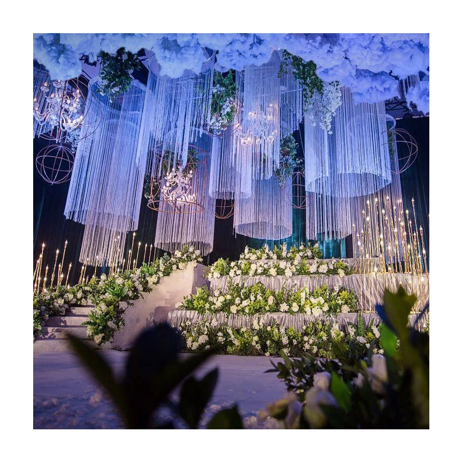 Silver glitter string curtains and drapes for wedding event hall ceiling decoration