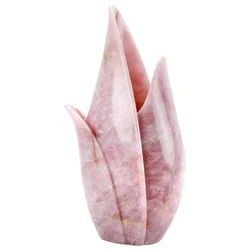 Lobby Decoration Pink Jade Onyx Stone Vase Vessel Tulip Sculpture Block Rose Quartz Marble Handmade Collectible Design