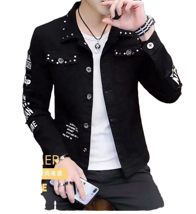 SKYKINGDOM Wholesales Fashion Streetwear Jeans Blazer Jacket Men Rivet Motorcycle Coat Hip Hop Patchwork denim Jean Jackets