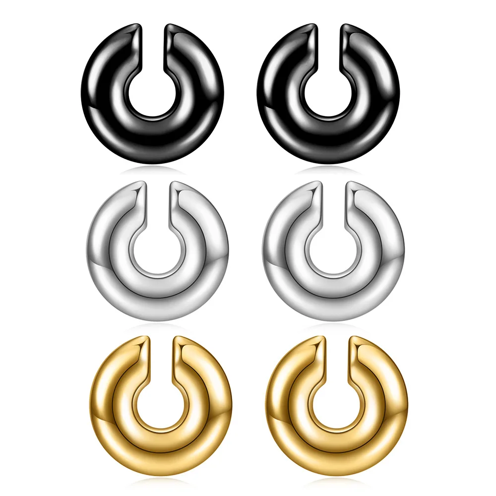 Wholesale High Quality Women Gold Large Chunky Hoops Earrings Hollow Circle C Shaped Round Ear Cuff