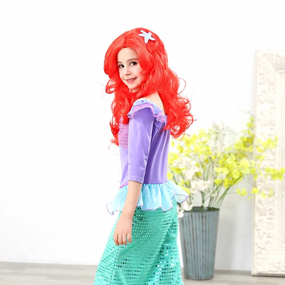 Girls Fancy Princess Ariel Party Dress up Halloween Little Mermaid Comic Con Cosplay Costume Children Carnival Role Play Dress