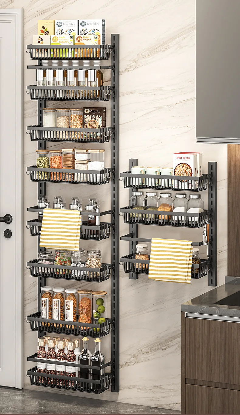 Best Selling Multi-Layer Wall Hanging Kitchen Spice Rack Metal Over the Door Pantry Organizer Storage Rack With Mesh Baskets