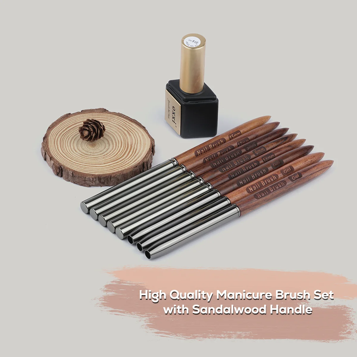 Professional Acrylic Nail Brush Manicure Kit Round Oval Flat Ombre Custom Nylon Sandalwood Wood Nail Art Brush Set