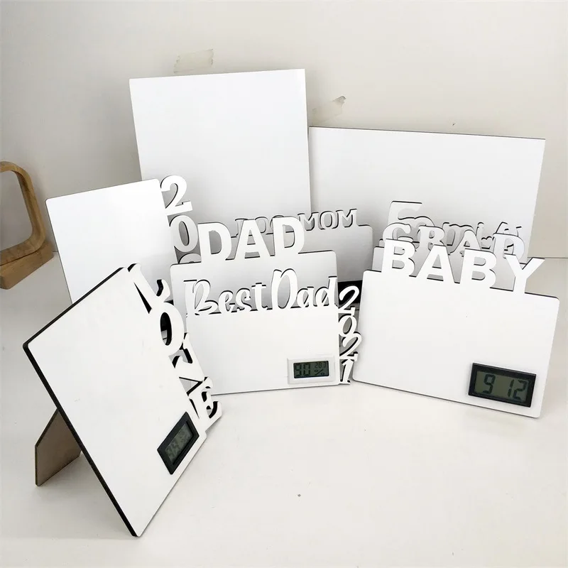 Custom Thermal transfer printing letter rahmen with electronic clock sublimation blank clock DIY blank photo frame