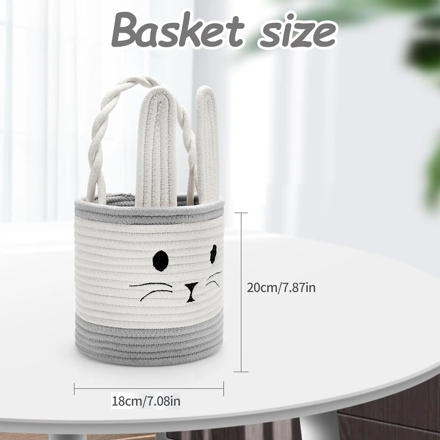 Hot-Sale Products Cute Bunny Ear Design Multi-Color Easter Gift Baskets Handwoven Cotton Rope Storage Baskets With Handles