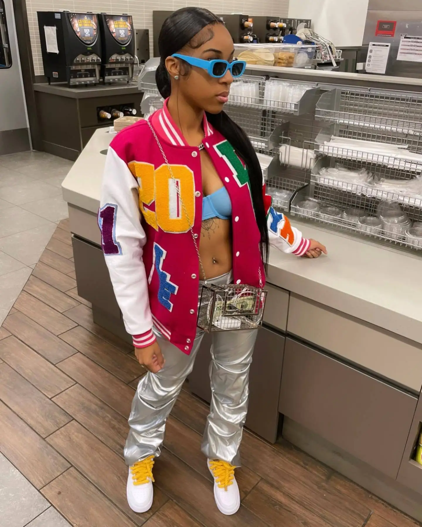 Wholesale Custom Patchwork Long Sleeve Baseball Jacket Women Cropped Letterman Varsity Jackets