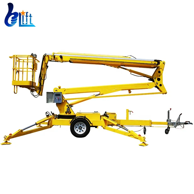10m-24m Trailer Towing Manlift Articulated Boom Lift Truck Towable Telescoping Lift With Self Walking Device For Sale