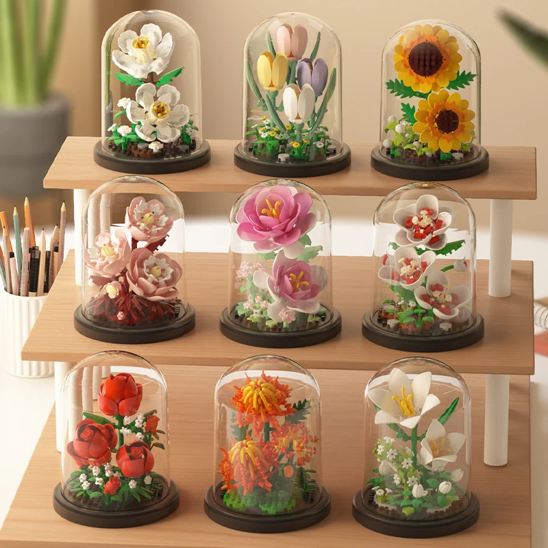 ABS Plastic Unisex Building Block Set Educational DIY Toy for Flower Arrangements Packed Legos Flowers Building Bricks