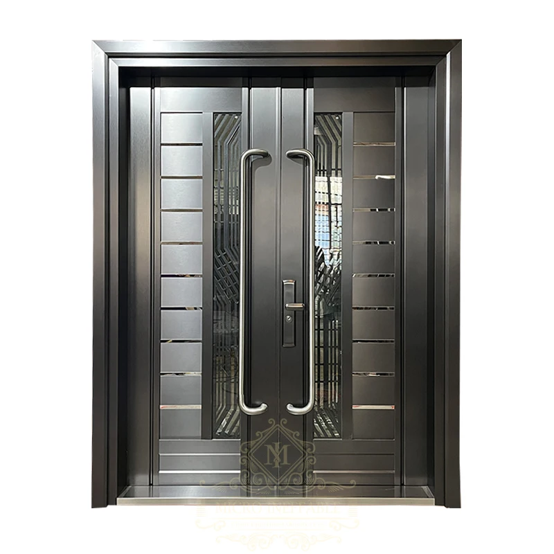 Hot Sale Customized Hurricane Proof Stainless Steel Security Front Entry Double Doors For Houses