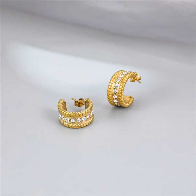 Stainless Steel Retro Zircon Earrings Personality Design Hoop Earrings Fine Wedding Jewelry For Women Party Gifts