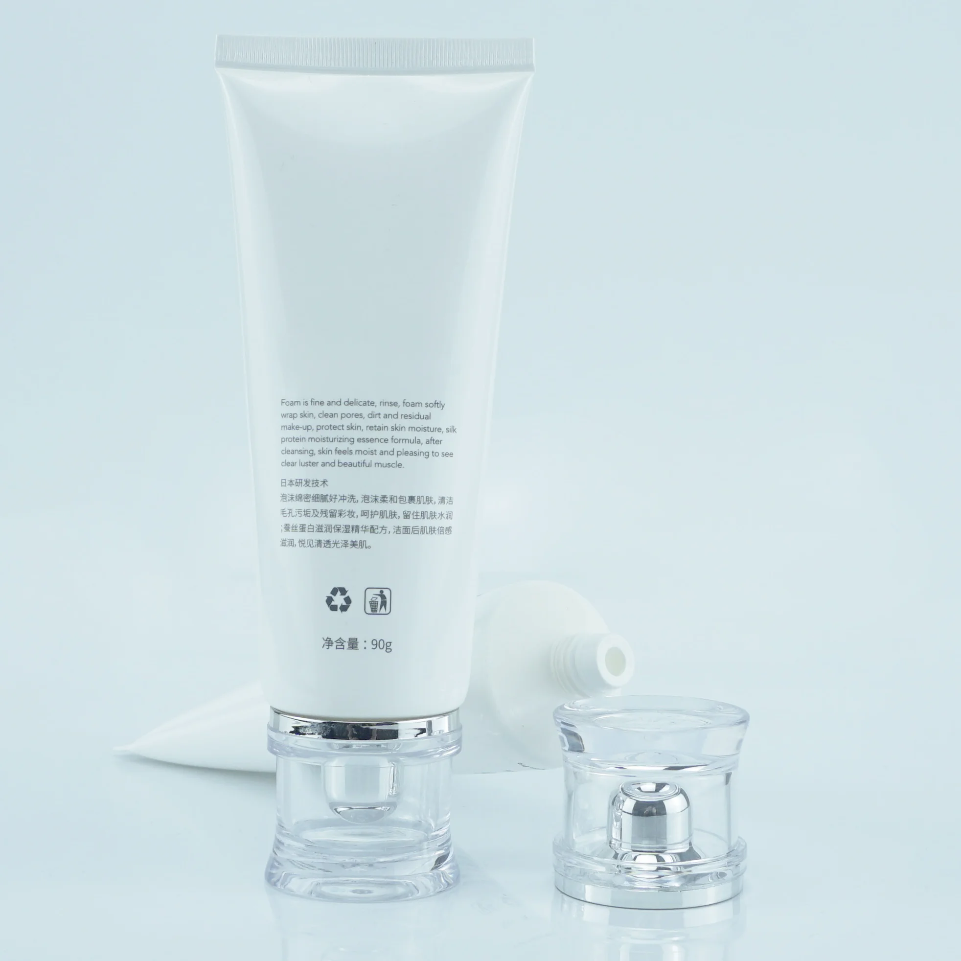 Custom High Grade Pearly PE Plastic Cosmetic Soft Tube With Acrylic Cap For Facial cleanse Face Cream