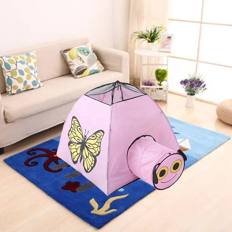 New Style Pink Butterfly Pattern funny mini children kids play tent Set with Short crawl Tunnel,Dome Tent
