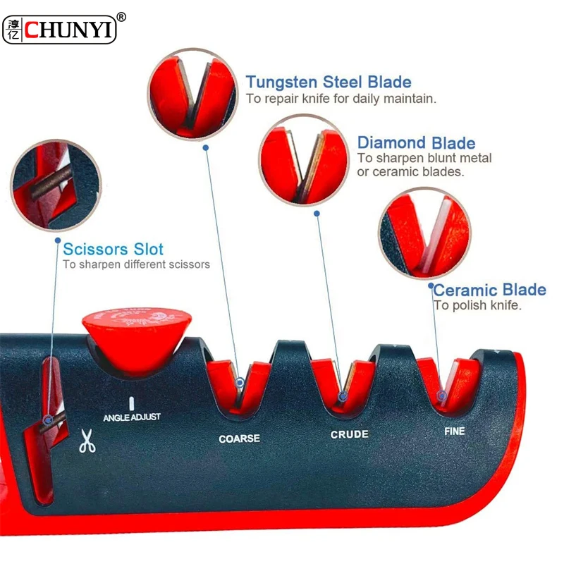 Hot Sale 4-slot 14-24 Degree Adjustable Angle Quick Grinding Scissors Knife Blades Butcher Diamond 4 Stages Knife Sharpener