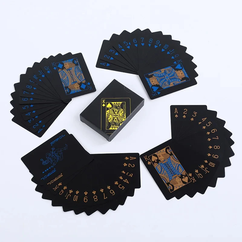 Custom LOGO PVC plastic waterproof playing cards poker deck gold foil poker set tarot card for family game black silver red blue
