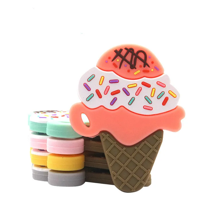 High quality non-toxic factory ice cream rubber teething teether chew toy for baby ice cream shape silicone baby teether