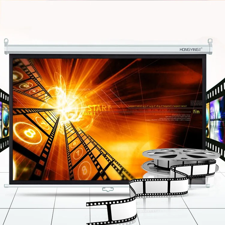 Home Theater High Brightness Automatic Reflective Home Beamer Pull Down 100 Inch 16:9 Manual Projection Screen