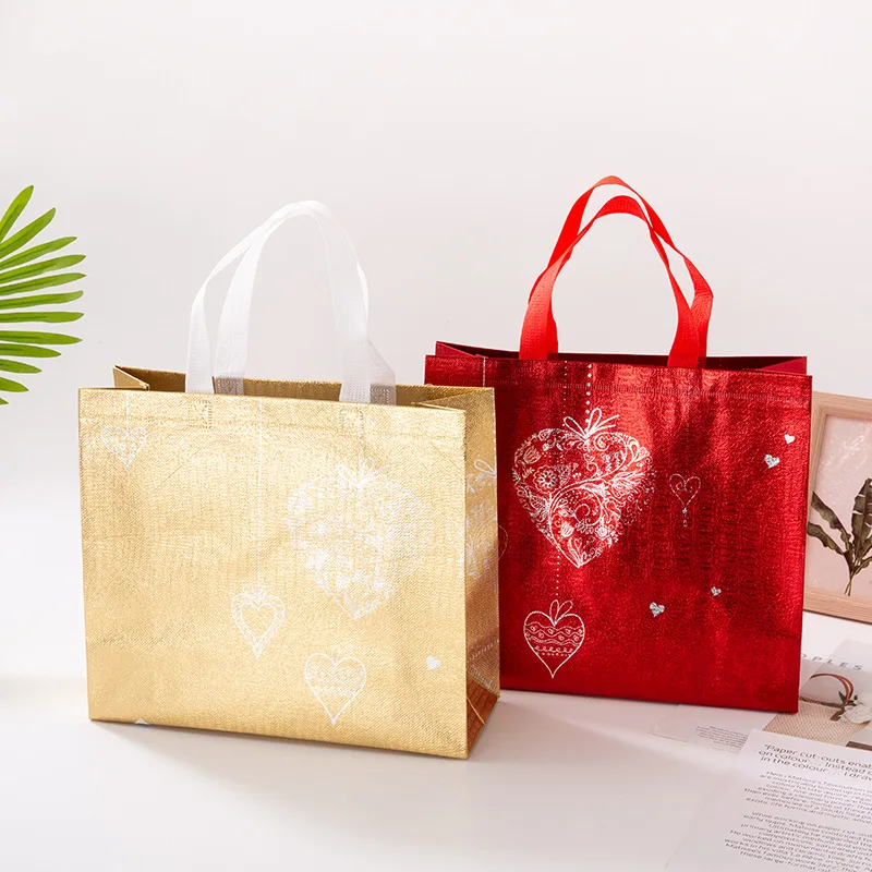 Wholesale custom reusable bride gift foldable shopping bag gold silver rose gold lamination metallic laser non woven fabric bag