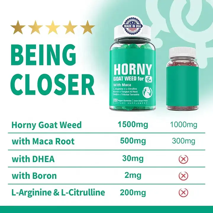OEM Private Label Natural Epimedium Extract Maca Horny Goat Weed Gummies for Men Women Natural Energy Intimacy Booster