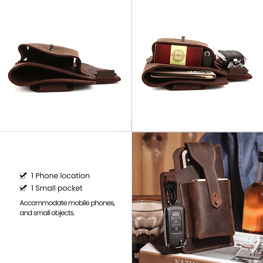 Genuine Leather Waist Men Belt Bag for 5-7inch Cell Phone Cigarette Case Outdoor Phone Holster Waist Pouch Multi-function