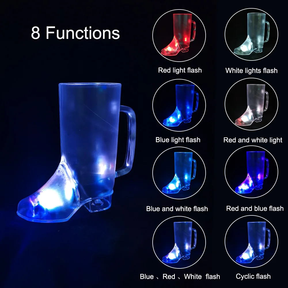 LED Light Up 16 oz Plastic Cowboy Boot Drinking Glass Cup for Birthdays Celebrations Home Barware