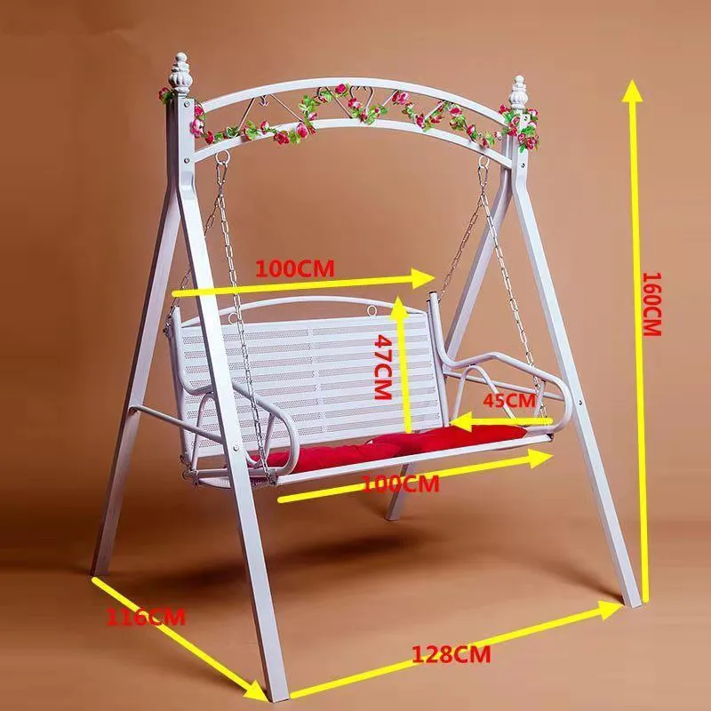 Outdoor  Garden Furniture Double Seat Iron Frame Patio Swings Balcony Hammock Metal Chair with Cushion