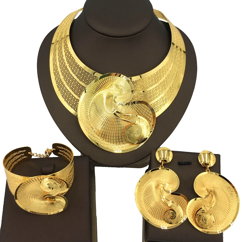 Yuminglai  Hot Sales High Quality Fashion Elegant Italian Lady necklace earing bracelet sets 18 k gold jewelry FHK13161