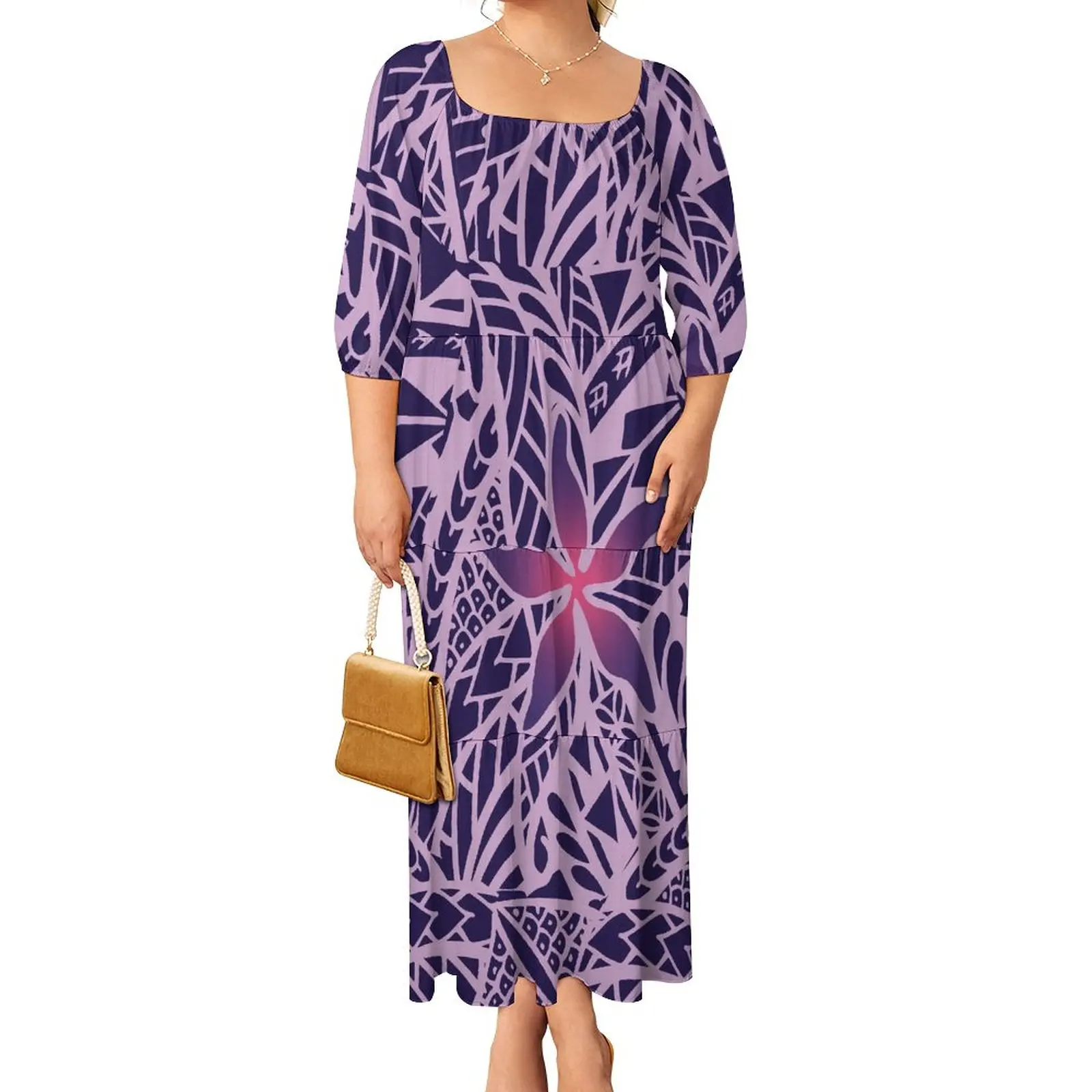 fall boutique clothing women polynesian tribal design tropical floral print dresses samoan fishtail long dress for elegant women