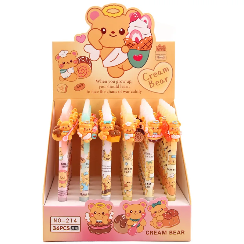 36pcs/box Resin Butterbear Press Erasable Pen Animal Pattern Blue Ink 0.5mm Erasable Gel Pen Washable Handle School Stationery
