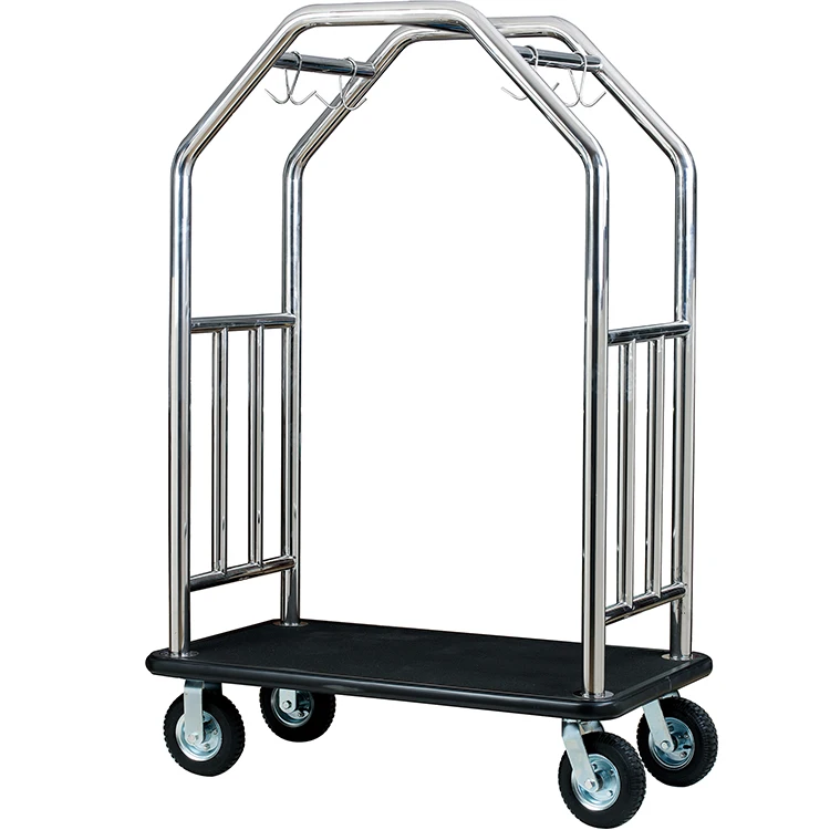 Four Wheels Stainless Steel TrolleyLobby Luggage Trolley For Hotel