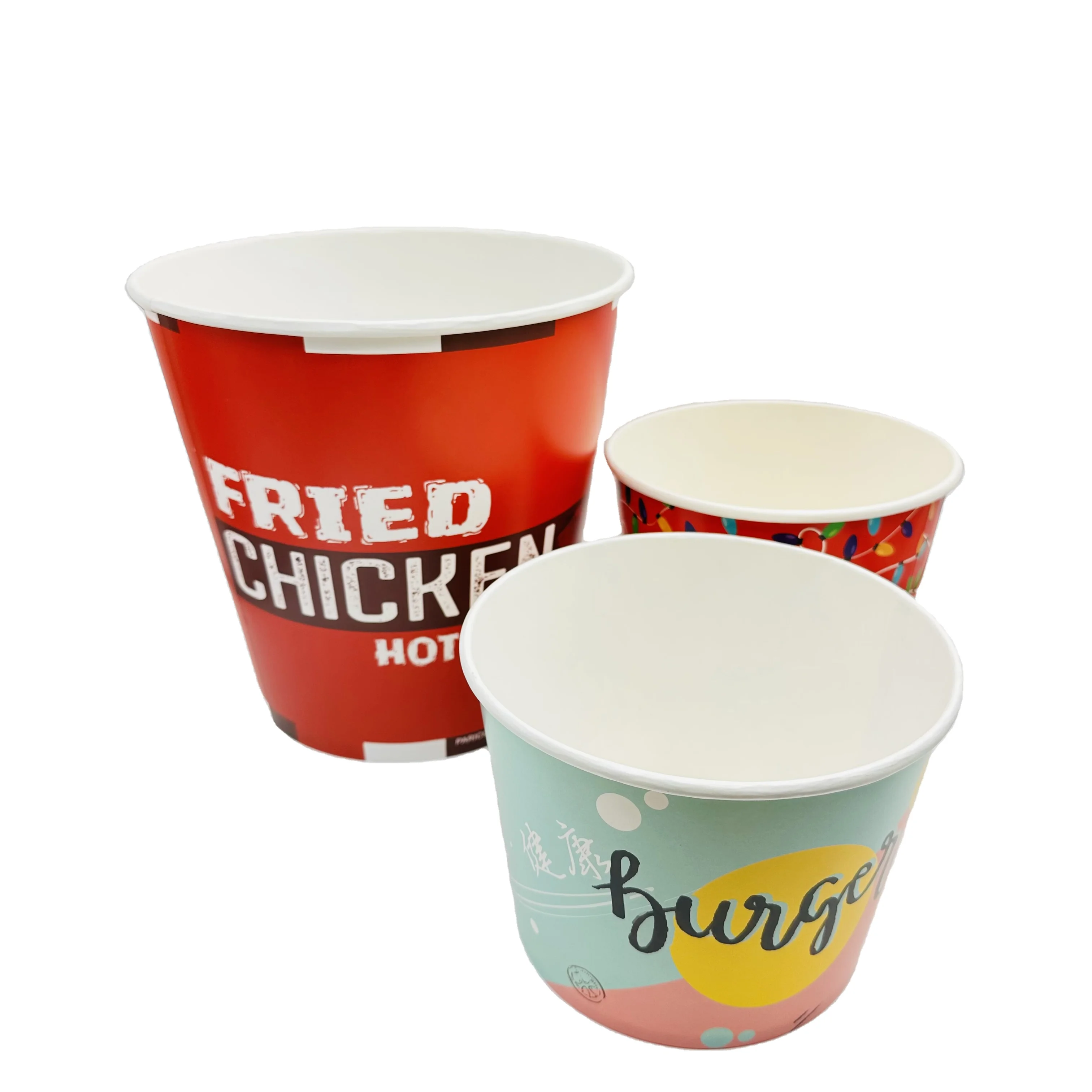 Custom Logo Printed Paper Popcorn Cup Family Party Fried Chicken Bowl/Box/Cup/Bucket With Lid