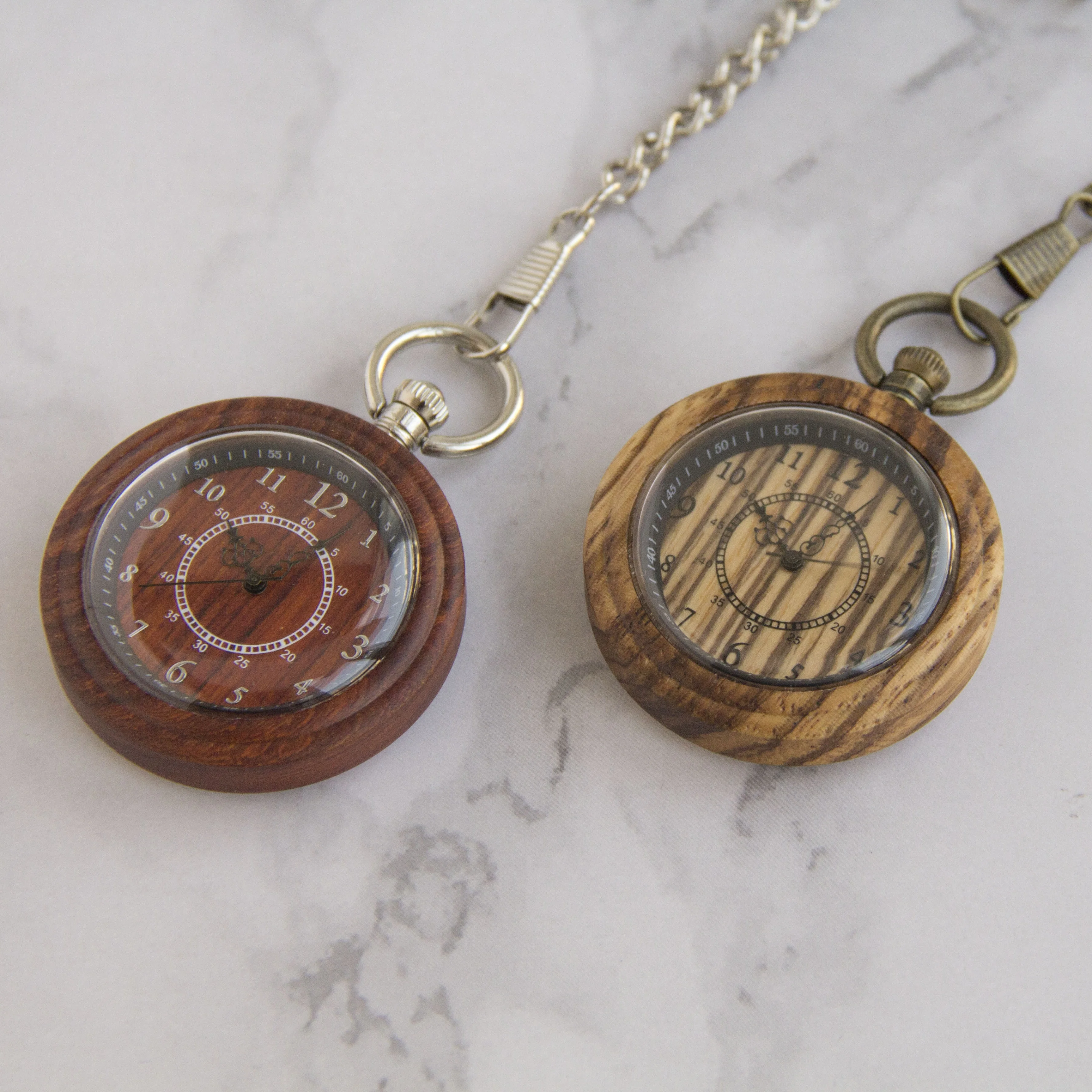 Round Vintage Pocket Watch  Wooden Antique Style