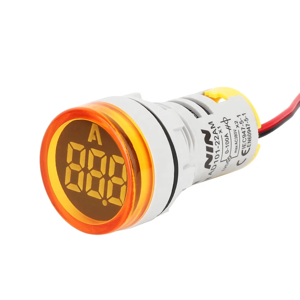 NIN yellow round din rail diqital ac analog panel ammeter 30a