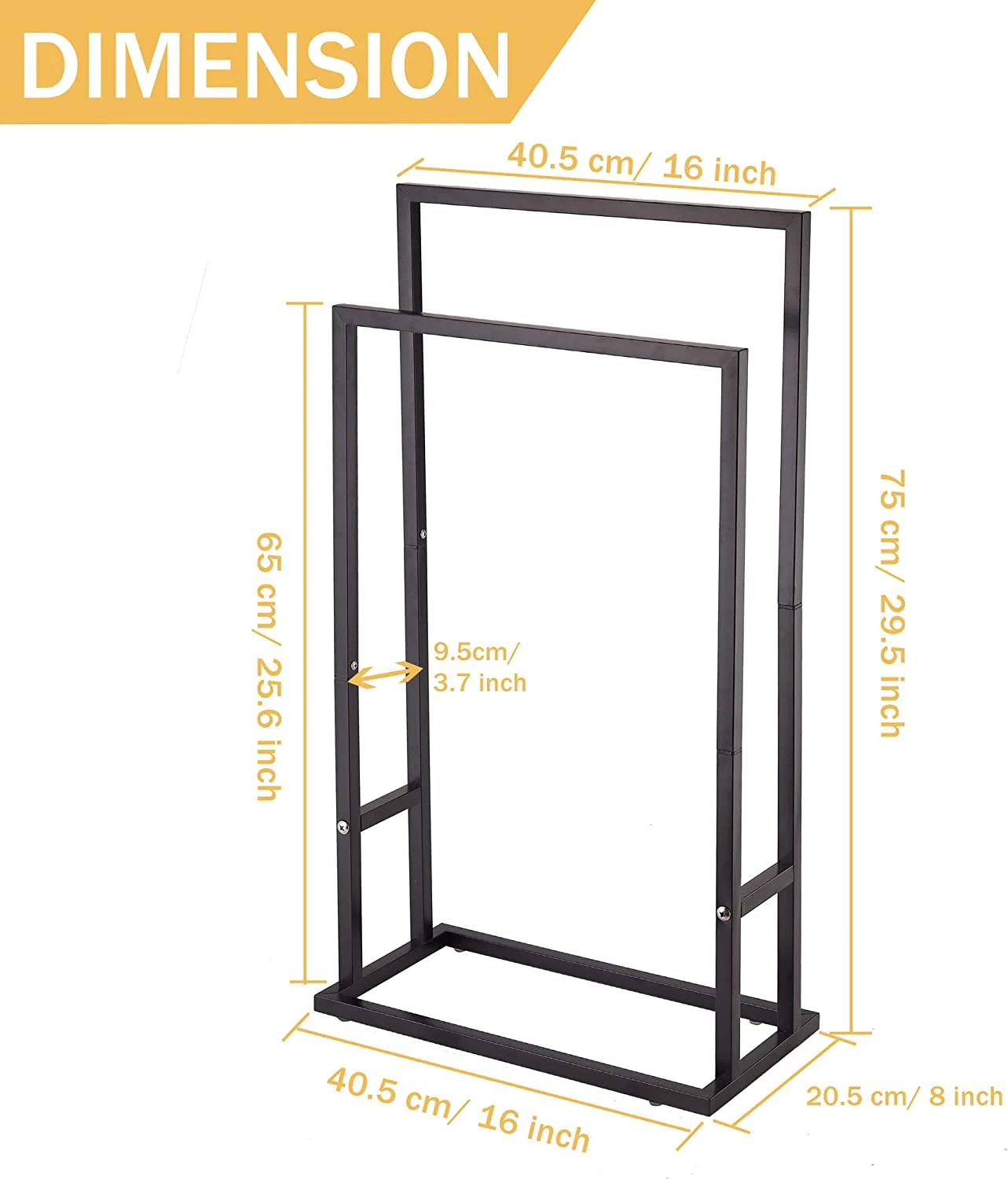 Bathroom Accessories Modern Free Standing 2 Tier Metal Black Towel Holder Rack