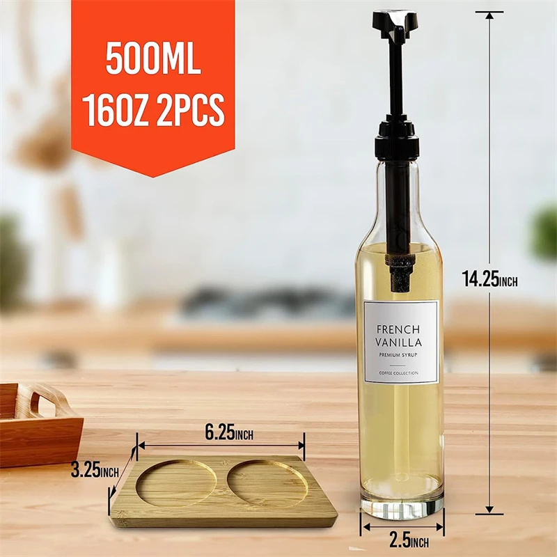 500Ml Glass Syrup Bottle Coffee Pump Dispenser Coffee Syrup Dispenser With Pumps