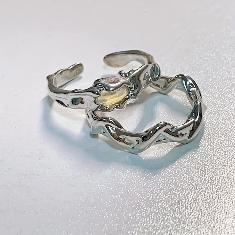 Moonlight Stone Irregular Ring Wave Geometry Ring Versatile for Men and Women Adjustable Opening Pair