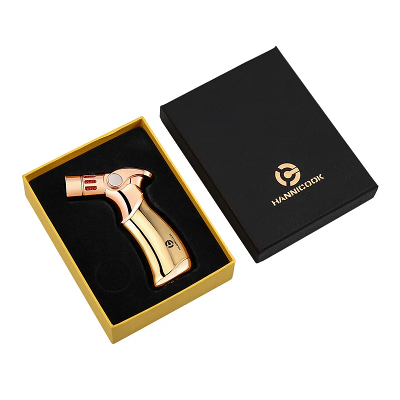 Luxury High Grade Blue Flame Cigar Lighter Creative Windproof Inflatable Metal for Business Gifts