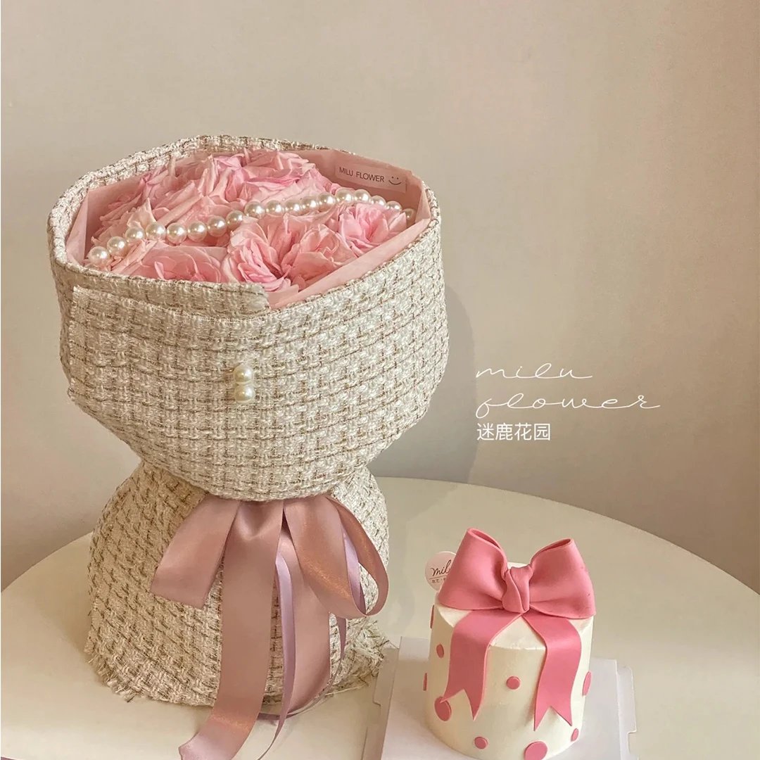 Cloth art small fragrant wind bouquet wrapping paper Flowers wrapping paper high light luxury fashion florist materials