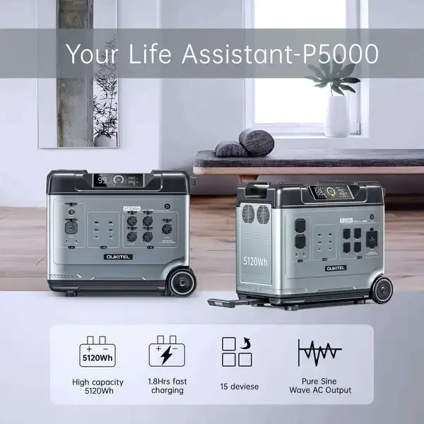 Oukitel P5000 Pro 4000W 5120WH 51.2V 100AH Germany Warehouse High Capacity 220v AC DC Home Use Power Station