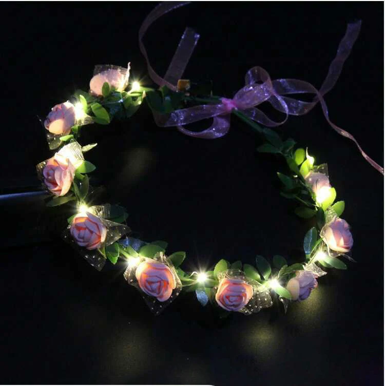 Wholesale Rattan Rose Glow Led Wreath Wedding Artificial Flower Garlands Wreaths Decorations