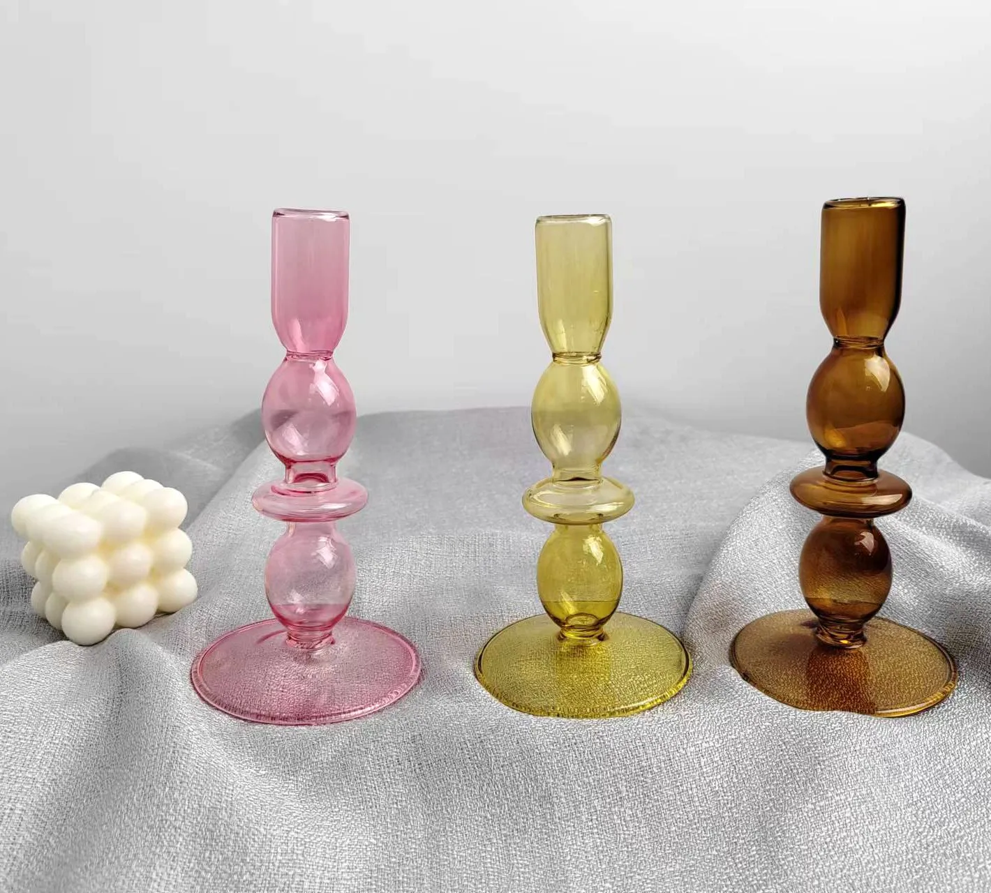New Arrivals Wholesale Colorful Glass Candlesticks Candle Holders For Candle Making Glass Candle Container