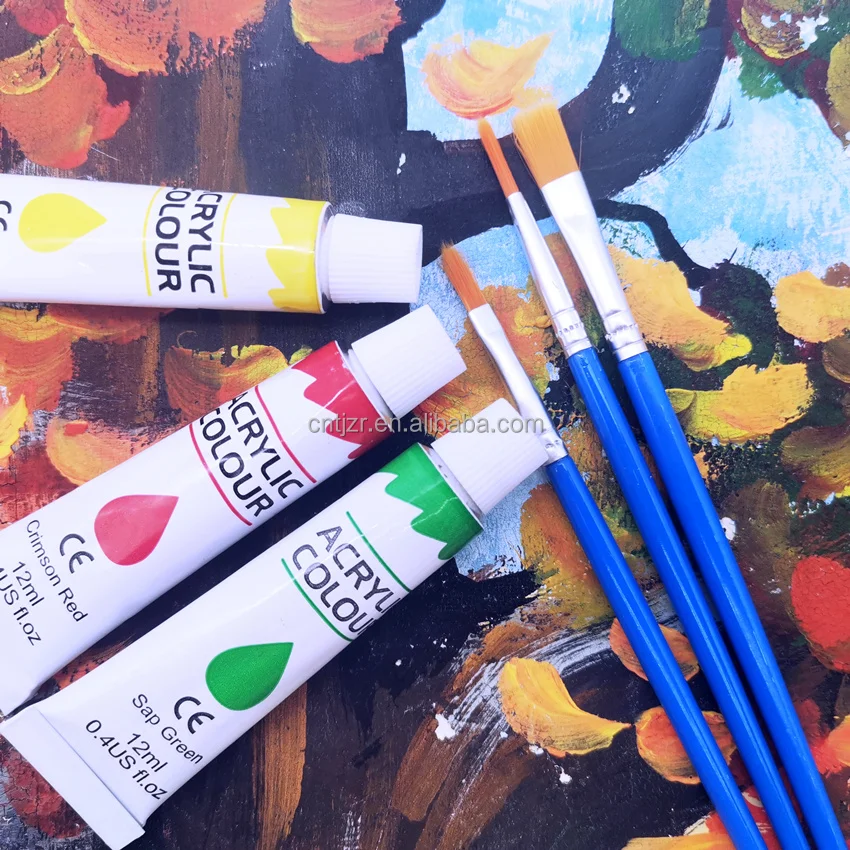 Wholesale high quality 12 colors acrylic paint set with  brushes for artist